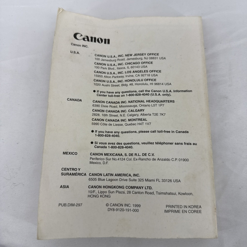 Canon ES190/ES29. 8mm Video Camcorder Instruction Manual, English French Spanish - Picture 2 of 5